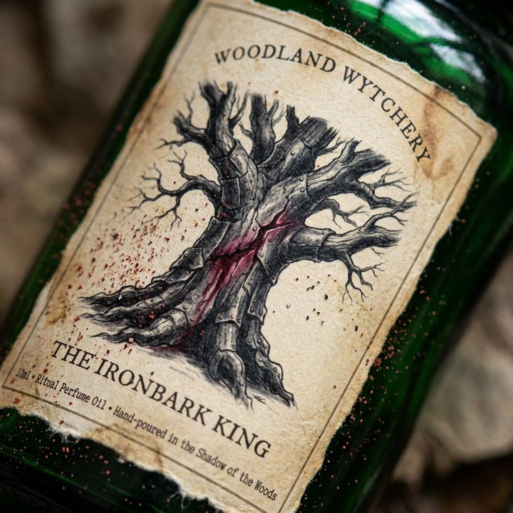 The Ironbark King Perfume Oil | Charred Wood & Red Earth | Woodland Folklore | Druid Pagan Ritual Gift | Smoky Hard Grounded Scent