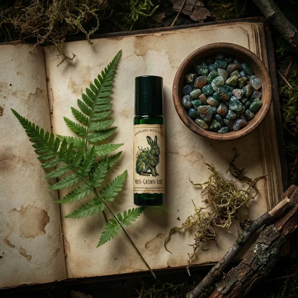The Moss-Grown Hare Perfume Oil | White Musk & Oakmoss | Woodland Folklore | Druid Pagan Ritual Gift | Muffled Velvety Scent
