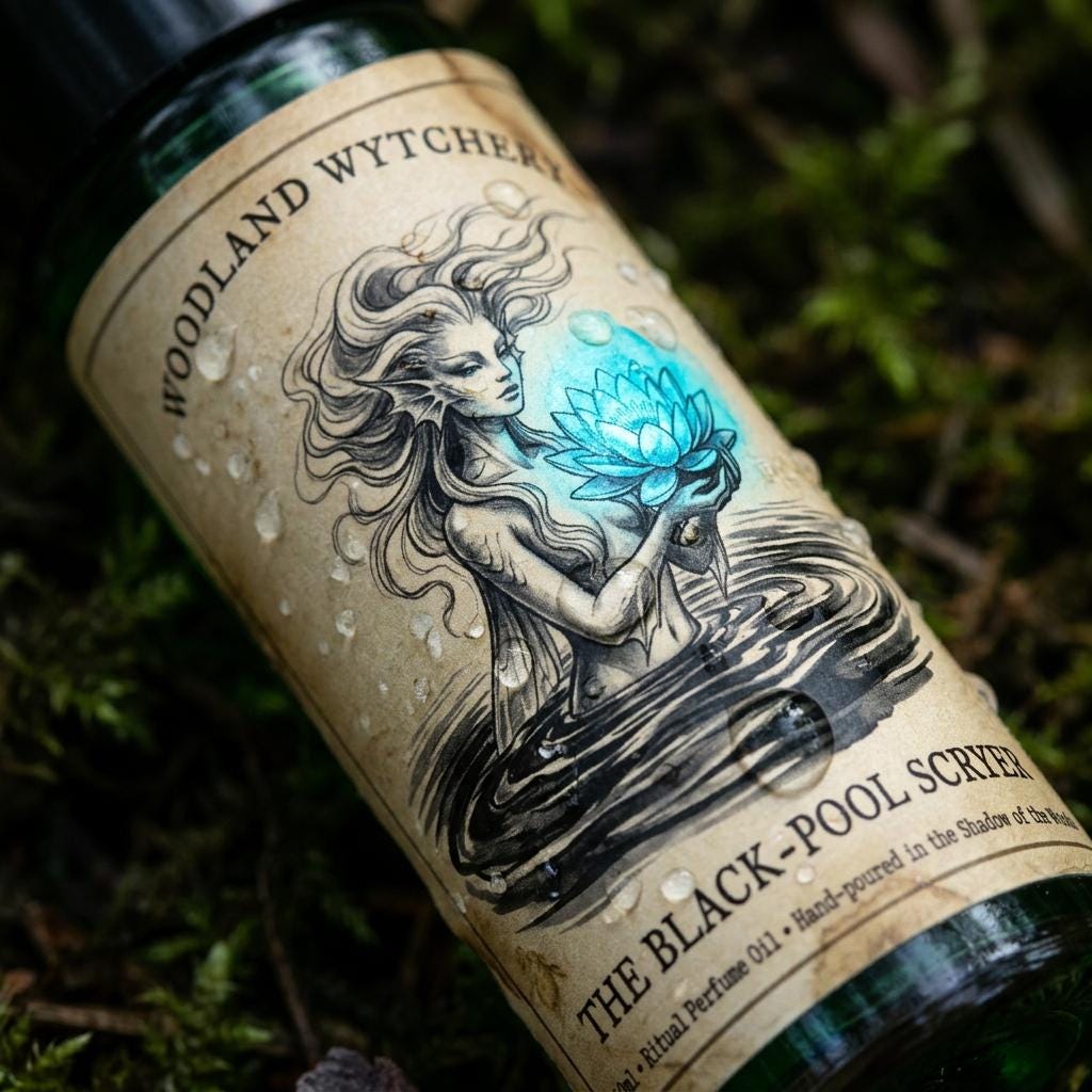 The Black-Pool Scryer Perfume Oil | Water Lily & Sweet Myrrh | Witchy Folklore Fae | Pagan Magick Ritual Gift | Dark Aquatic Mystical Scent