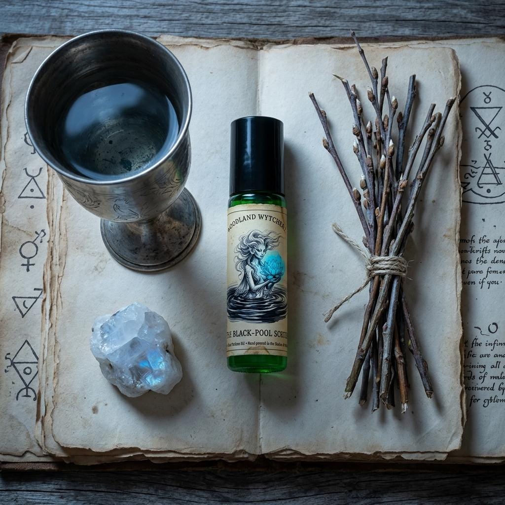 The Black-Pool Scryer Perfume Oil | Water Lily & Sweet Myrrh | Witchy Folklore Fae | Pagan Magick Ritual Gift | Dark Aquatic Mystical Scent