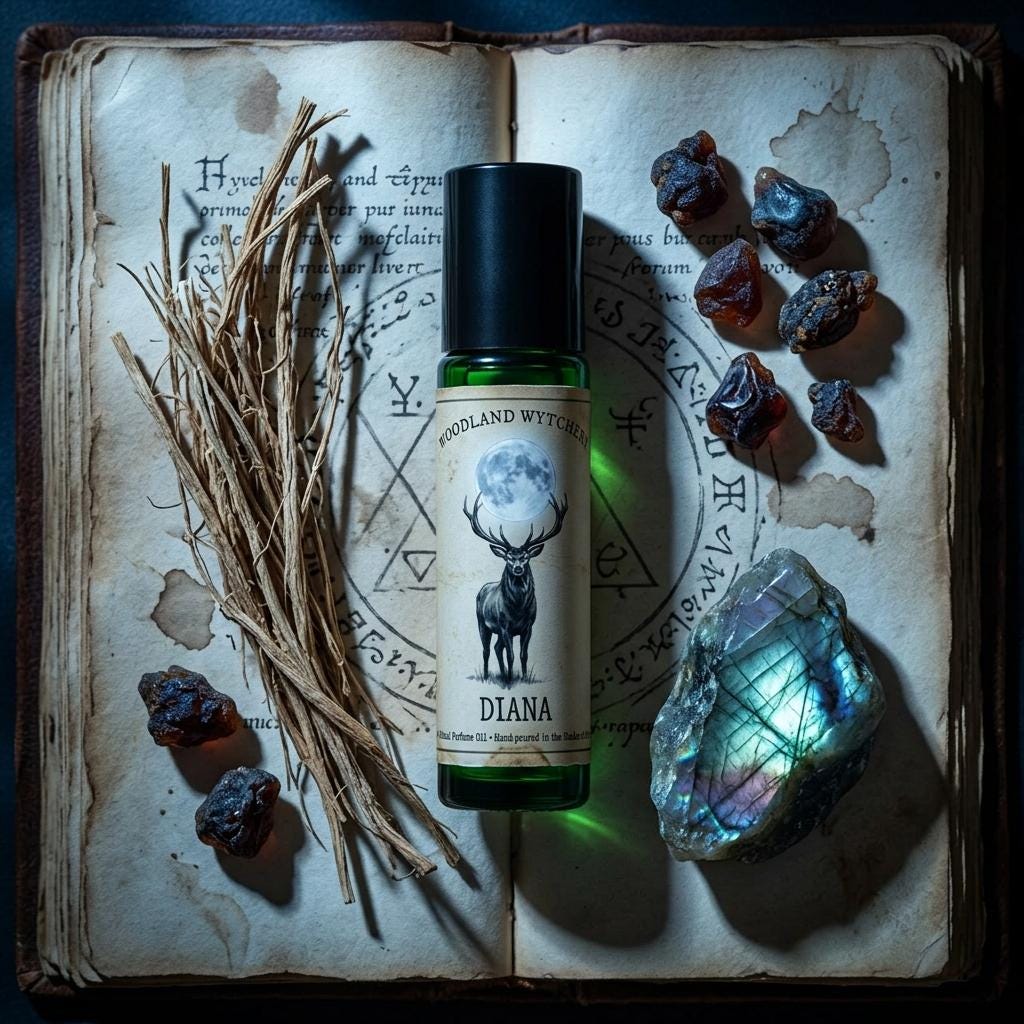 Diana Perfume Oil | Copal & Vanilla Bean | Roman Goddess | Witchy Folklore Fae | Pagan Magick Ritual Gift | Dark Earthy Resinous Scent