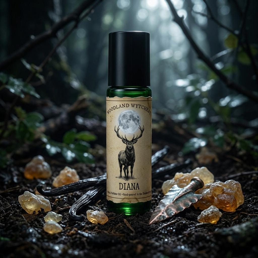 Diana Perfume Oil | Copal & Vanilla Bean | Roman Goddess | Witchy Folklore Fae | Pagan Magick Ritual Gift | Dark Earthy Resinous Scent