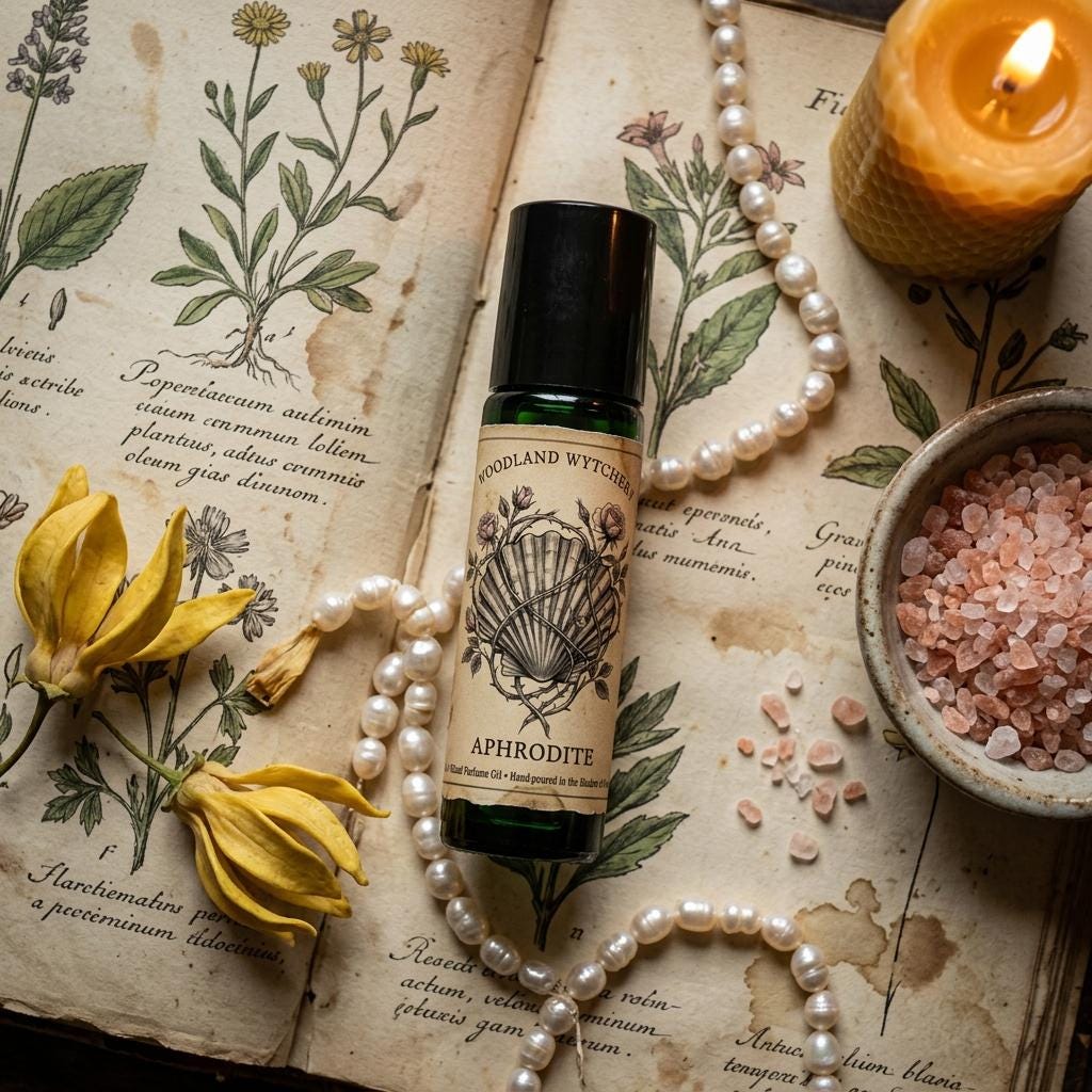 Aphrodite Perfume Oil | Rose and Vanilla Bean | Goddess of Love Scent | Witchy Folklore Fae | Apple and Pomegranate | Pagan Ritual Gift