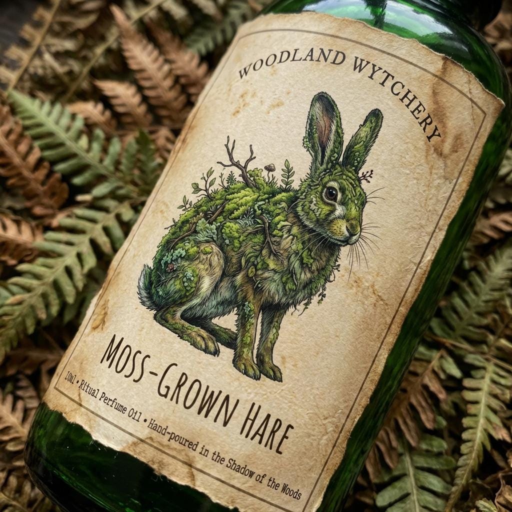 The Moss-Grown Hare Perfume Oil | White Musk & Oakmoss | Woodland Folklore | Druid Pagan Ritual Gift | Muffled Velvety Scent