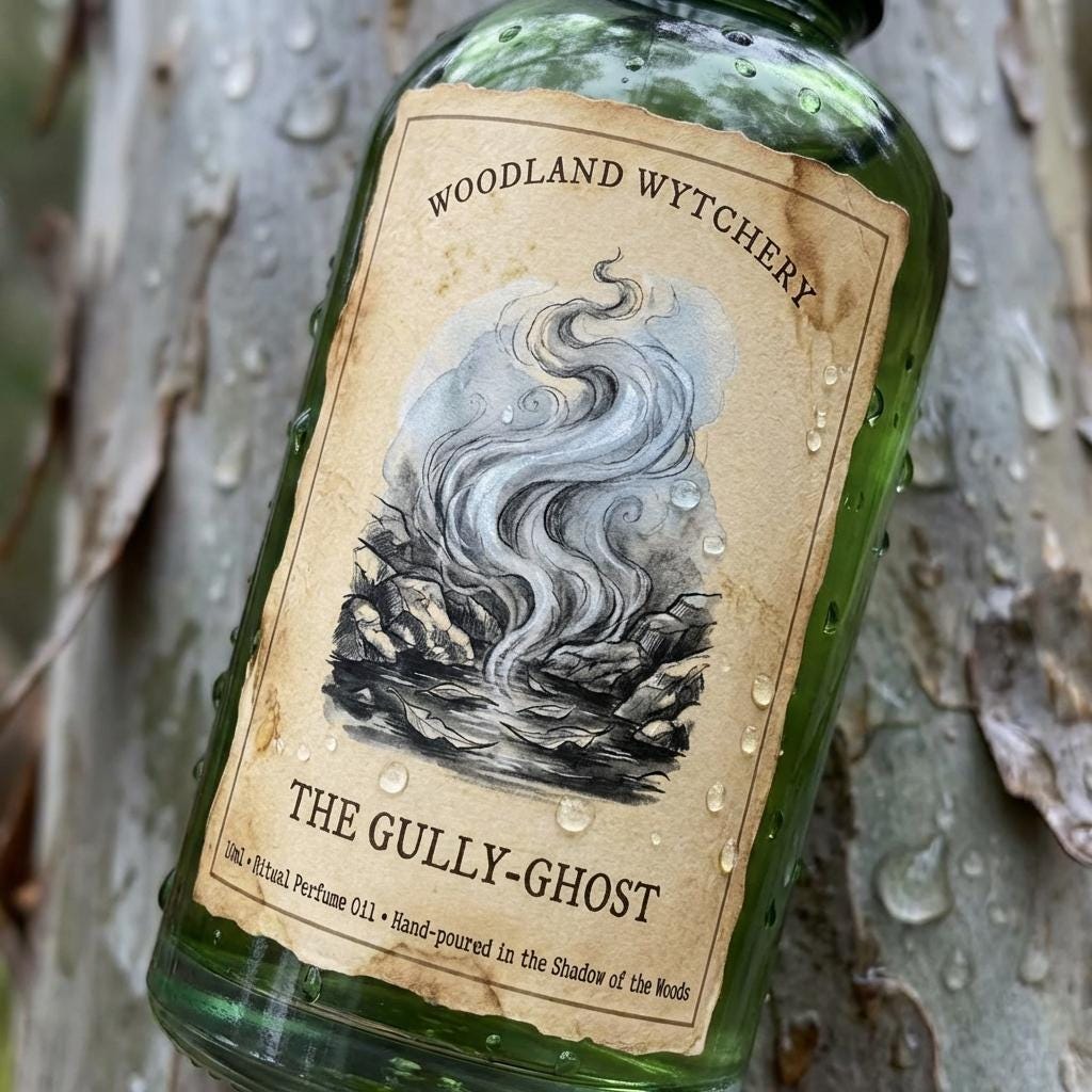 The Gully-Ghost Perfume Oil | Silver Lichen & Grey Rain | Woodland Folklore | Druid Pagan Ritual Gift | Ethereal Chilly Damp Scent