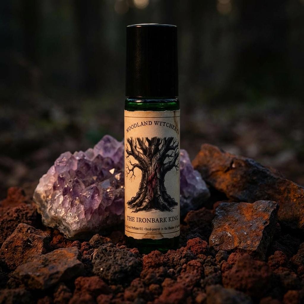 The Ironbark King Perfume Oil | Charred Wood & Red Earth | Woodland Folklore | Druid Pagan Ritual Gift | Smoky Hard Grounded Scent