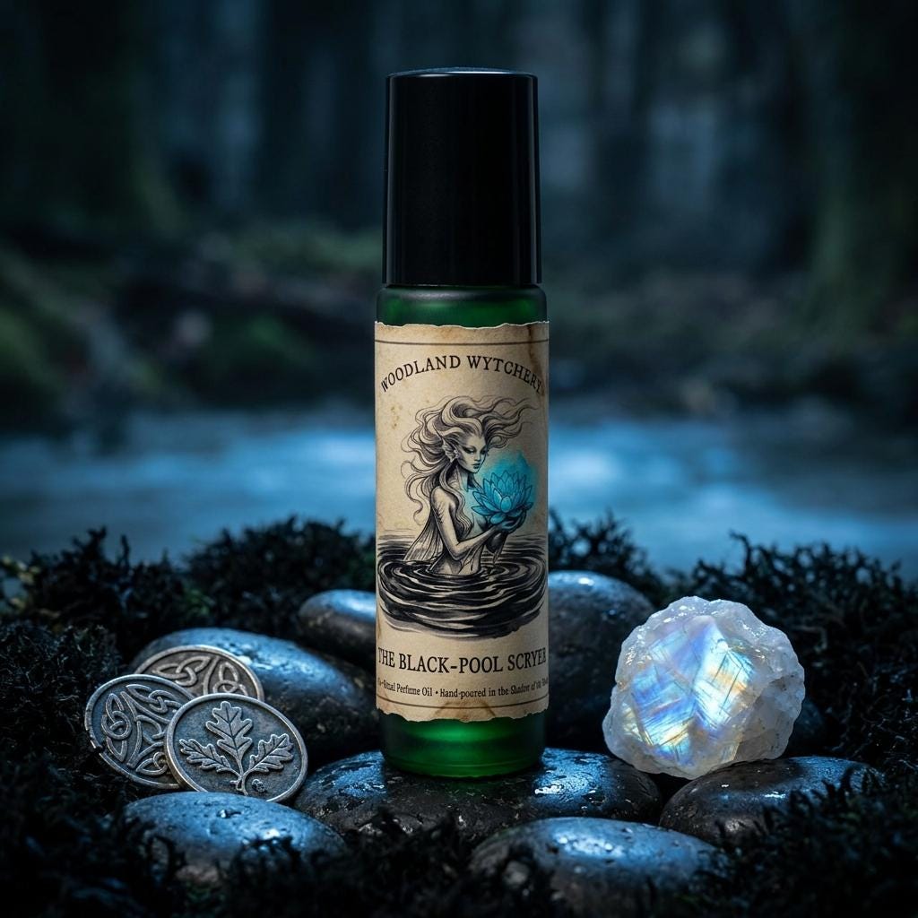 The Black-Pool Scryer Perfume Oil | Water Lily & Sweet Myrrh | Witchy Folklore Fae | Pagan Magick Ritual Gift | Dark Aquatic Mystical Scent